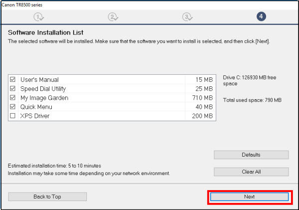 optional software applications shown selected